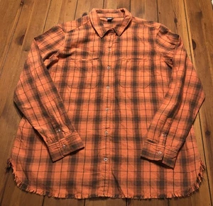 Eddie Bauer Orange Brown Plaid Snap Flannel LS Shirt XL Tall Fall Holiday Frayed - Picture 1 of 14