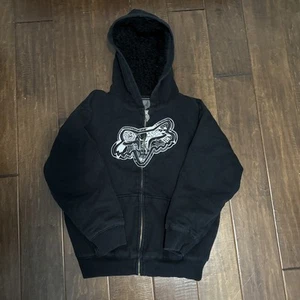 Y2K Fox Racing Sasquatch Hoodie Faux Fur Lined Sweatshirt Kids Size Large - Picture 1 of 11