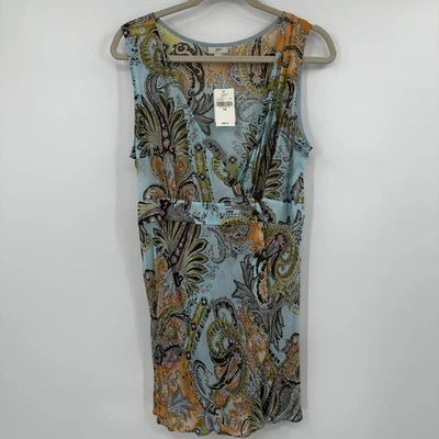 J Jill Blue Star Paisley Print Sleeveless V Neck Wrap Dress Size 14 - Image 1 of 4