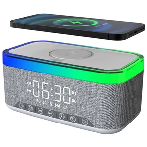 Wireless Charging Alarm Clock & Speaker Bluetooth And FM Radio Functionality - Picture 1 of 7