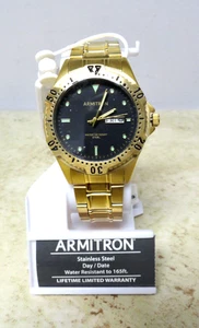 Armitron Mens Gold Tone Watch W/ Day/Date W R 165 Feet NEW With Papers - Picture 1 of 3