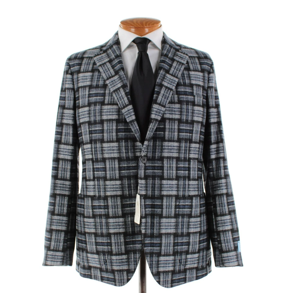 Abrigo deportivo de lana Belvest nuevo con etiquetas talla 52R (42R EE. UU.) a cuadros azul, negro y blanco Foto 1 de 4