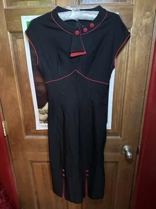 Stop Staring! 1940s Retro Dress XL Pinup Rockabilly Red Black 1950s - Picture 1 of 4