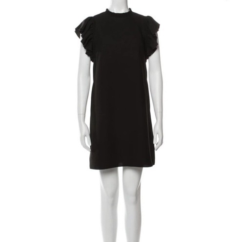 Mini abito corto in crepe manica corta con volant scollo alto nero KATE SPADE tg XXS
