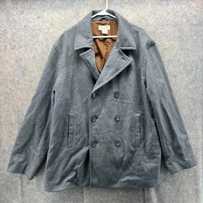 J Crew Pea Coat Men 2XL Grey Wool Nylon Lined Jacket Double Breasted Vtg - Image 1 of 4