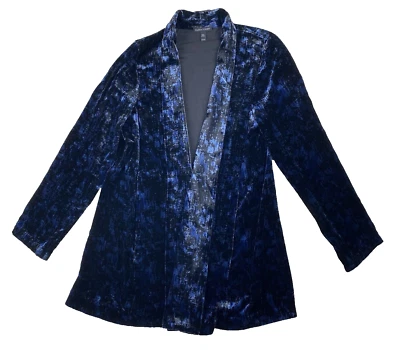 Chaqueta Cárdigan Eileen Fisher Mujer XS Azul Terciopelo Seda Manga Larga Frente Abierto Foto 1 de 4