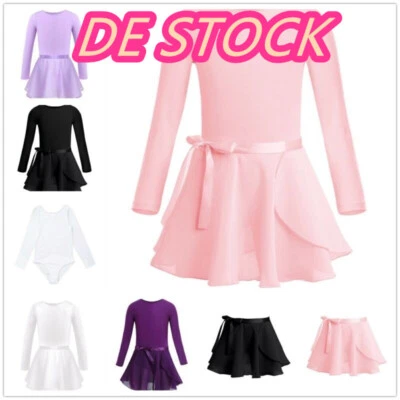 iEFiEL~Ballettkleid Mädchen Langarm Ballett Trikot Body mit Chiffon Wickelrock - Bild 1 von 4