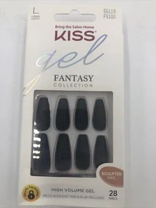 KISS Gel Fantasy Long Black Press On Nails Slate Matte, FS10X - Picture 1 of 4