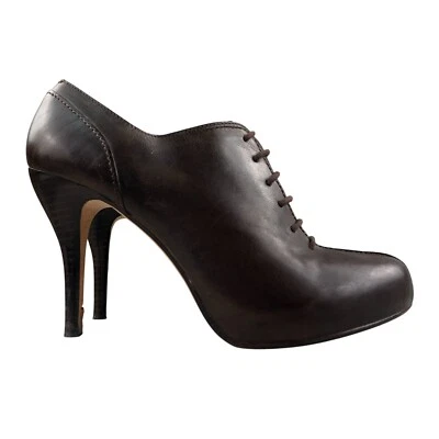Botines Max Studio para mujer talla 8,5 M de cuero fino marrón lucioperca con cordones de tacón alto Foto 1 de 4