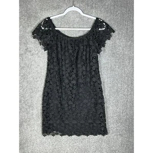 LAUREN Ralph Lauren Off The Shoulder Dress Womens Size 4 Black Floral Lace Shell - Picture 1 of 8