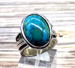 Shablool Didae 925 Sterling Silver Spinner Turquoise Ring Israel Etched Size 6.5 - Picture 1 of 14