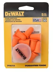 DeWALT DPG63TC5 Foam Ear Plugs Cordless with Case 5 Pair/Pack Orange Large - Picture 1 of 2