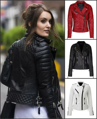 BOMBER Biker New Women's Jacket 100% Real Lambskin Motorcycle Biker Coat jacket - Image 1 of 4