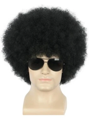 Disco Retro Wig Necklace Set Afro Costume Curly Wig Black Brown - Image 1 of 4
