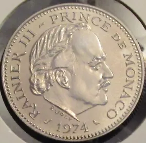 MONACO, RAINIER III, 5 FRANCS 1974, BANKFRISCH++. - Bild 1 von 2