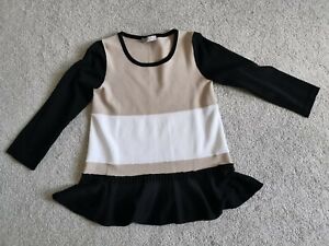 D.EXTERIOR JERSEY KNIT TAUPE BLACK AND WHITE BANDED Top BNWT size S