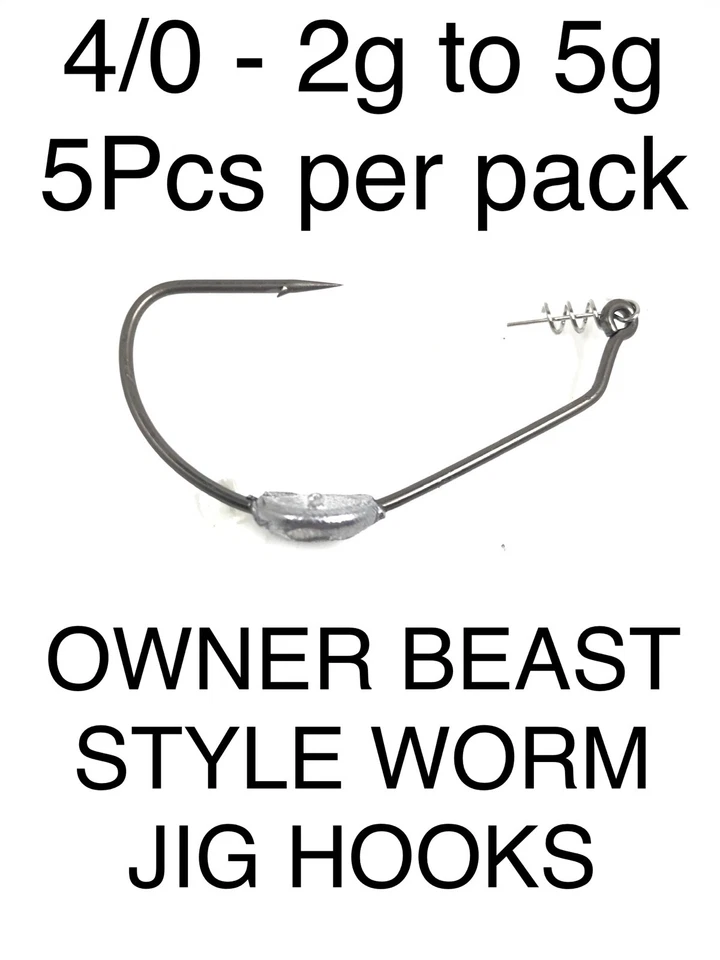 LURE FACTORY 4/0 BESITZER BEAST STYLE GEWICHTET EXTRA BREITE WURMER JIG HAKEN & TWIST PIN 2g bis 10g