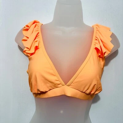 Top de natación Missguided con volantes naranja melocotón cuello en V sin mangas talla 10 tropical cruse Foto 1 de 4