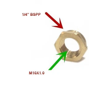 Fitting Pipe 1/4" BSPP BSP Male to Metric M10 M10X1 M10X1.0 Female Brass Adapter - Bild 1 von 1