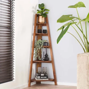 Eckregal MONELE 148 cm Akazie Massivholz sandfarben Aufbewahrungsregal Regal NEU - Bild 1 von 7