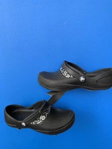 Crocs Mercy Floral Work Clog Black Slip-Resistant Non-Marking Women's Size 8 - Picture 1 of 6