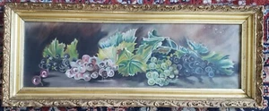 EFFIE YOUNG 1920 CANADA OLD FRAMED ORIGINAL OIL PAINTING WINE GRAPES STILL LIFE - Picture 1 of 5