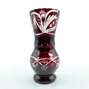 Vaso porta fiori in vetro critallo rosso rubino liberty vasetto boemia italia Y - Picture 1 of 7