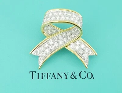 Broche prendedor colgante vintage Tiffany & Co con lazo de diamantes platino de 18 k 2,88 quilates Foto 1 de 4
