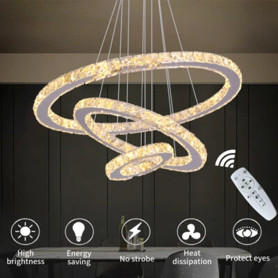 Led Cristallo Anello Lampadario Lampada a Pendolo Dimmbar Plafoniera Telecomando - Immagine 1 di 4