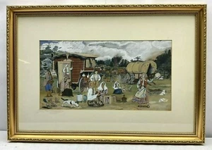 Antigua Acuarela Original 'Los Viajeros/Gitanos' Firmado Precio 1902 - Imagen 1 de 12