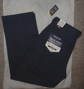 HAGGAR Mens PREMIUM IRON-FREE KHAKI PLEATED NAVY PANTS~Size 36 X 29~NEW - Picture 1 of 5
