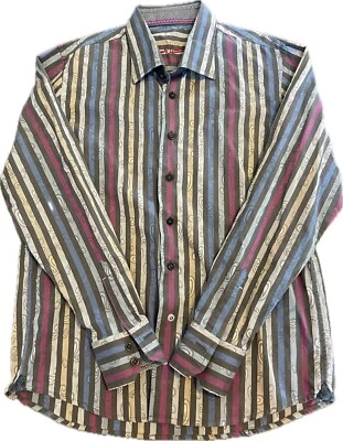 Robert Graham Boys Button Down Purple Striped Flip Cuffs Dress Shirt M 10-12 - Image 1 of 4