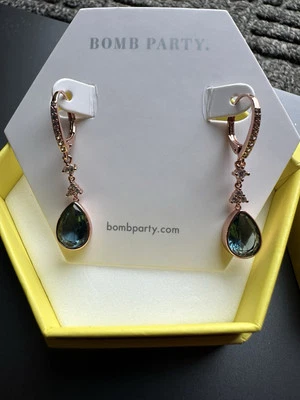 Bomb Party RBP3511 Zafiro Azul Londres Creado en Laboratorio - Pendientes Chapados en Oro Rosa Foto 1 de 4