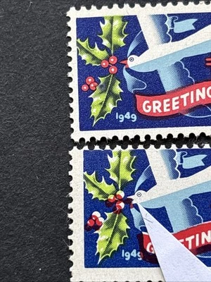 55339 US Stamp 1949 Christmas Seal Miss Red Beak Ink Shift Error EFO MNHOG SP* - Image 1 of 3