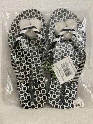 Vera Bradley Flip Flops Midnight Paisley Medium Black White Sandals Size 7-8 NWT - Image 1 of 4