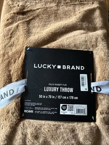 LUCKY BRAND FAUX RABBIT  MINK FUR THROW 50IN X 70 IN BROWN SOFT CHRISTMAS GIFT - Picture 1 of 1