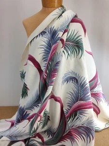 Vtg 1940's Barkcloth Curtain Panel Ivory Burgundy Teal Green Tropical 87 X 43" - Picture 1 of 11