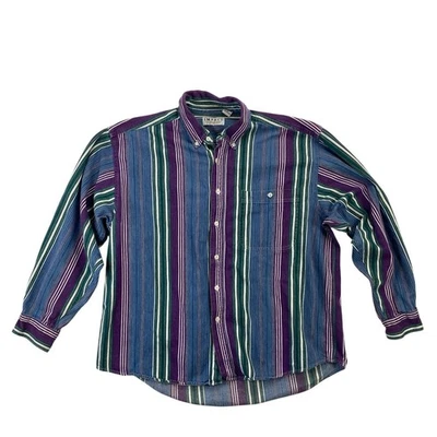 Vintage Impact Mens XL Button Up Shirt Striped Vertical Purple Blue Green Cotton - Image 1 of 4