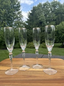 LENOX MONROE Fluted Champagne Glasses 9 1/4" Gold Rim 4 Oz ~set Of 4 - Picture 1 of 9