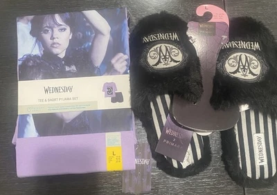 Wednesday Addams Mules Slipper Wednesday x Primark Size L 9/10 And Pjs Set Large - Image 1 of 4