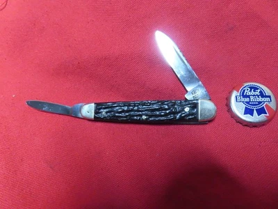 Vtg Eye Witness 3-5/16 Pocket Knife,2-bld,Black,Carbon,UK~V.NICE🤠W9.25.25 - Image 1 of 4
