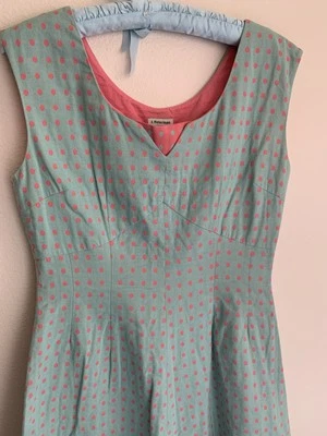 8 Vintage J. Peterman Dress Blue Pink Polka Dots Rockabilly Retro Pinup VLV - Image 1 of 4