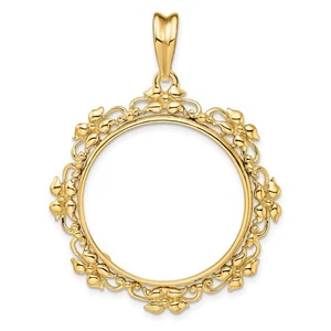 14k Gold 1/2oz American Eagle Coin Flower Blossom 27mm Prong Coin Bezel Pendant - Picture 1 of 4