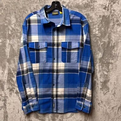 Cabelas Mens Plaid Flannel Long Sleeve Button Up Shirt Large Blue/Black/White - Image 1 of 4