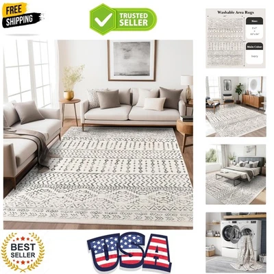 Alfombra Marroquí Lavable 5'x7' - Suave, Antideslizante y Resistente a Manchas Marfil Dije Foto 1 de 4