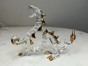 Chinese Hand Blown Glass Dragon Gold Gilt & Crystal Pearl 3-1/2" tall - Picture 1 of 7