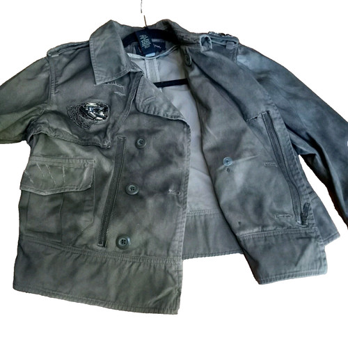 VETEMENTS Giacca jeans London donna verde elegante colletto glitzy nuova con etichette taglia med