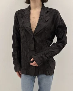Yoshiki Hishinuma Womens Japanese Brown Top Textured Ruched Tan Blouse Size 3 - Picture 1 of 14
