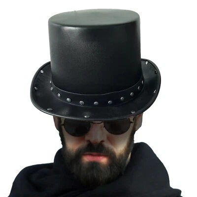 80's / 90's Rocker Leather Look Top Hat - Image 1 of 2