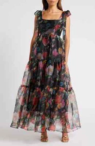 NEW CHELSEA28 Ribbed Bow Shoulder Floral Tiered Gown SIZE M $149 MULTI NORDSTROM - Picture 1 of 3